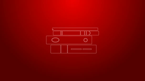 Green line Office folders with papers and documents icon isolated on red background. Office binders. Archives folder sign. 4K Video motion graphic animation — Stock Video