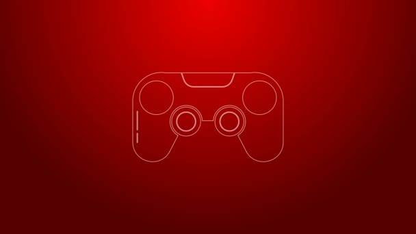 लाल पार्श्वभूमीवर वेगळे ग्रीन लाइन गेमेपॅड चिन्ह. गेम कंट्रोलर. 4K व्हिडिओ गती ग्राफिक अॅनिमेशन — स्टॉक व्हिडिओ