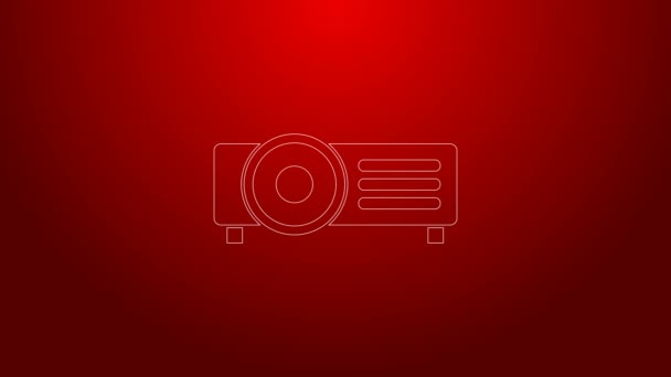 Πράσινη γραμμή Παρουσίαση, ταινία, ταινία, media projector εικονίδιο απομονώνονται σε κόκκινο φόντο. 4K Γραφική κίνηση κίνησης βίντεο — Αρχείο Βίντεο