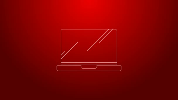 Ícone Laptop linha verde isolado no fundo vermelho. notebook de computador com sinal de tela vazia. Animação gráfica em movimento de vídeo 4K — Vídeo de Stock