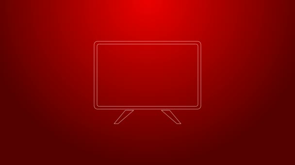 Linha verde ícone Smart TV isolado no fundo vermelho. Sinal de televisão. Animação gráfica em movimento de vídeo 4K — Vídeo de Stock