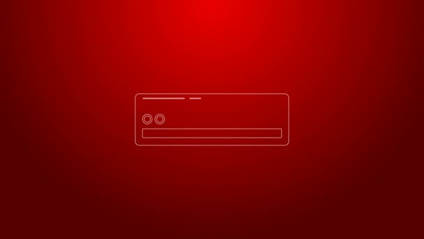Línea verde Icono del acondicionador de aire aislado sobre fondo rojo. Sistema Split de aire acondicionado. Sistema de control de clima frío y frío. Animación gráfica de vídeo 4K — Vídeo de stock