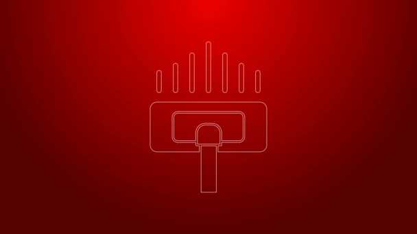 Green line Cleaning service icon isolated on red background. Vacuum cleaner head in circle, carpet cleaning logo. 4K Video motion graphic animation — Stock Video