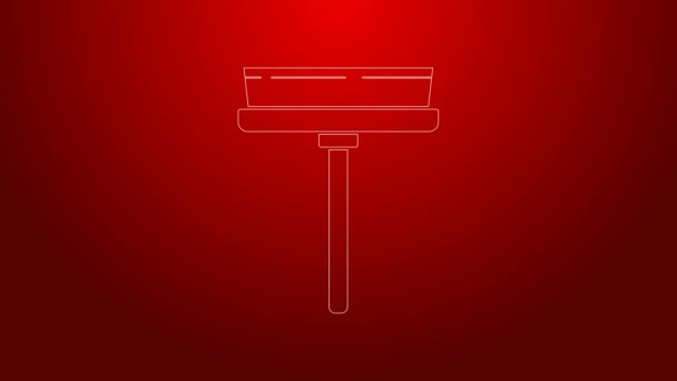 Green line Cleaning service with of rubber cleaner for windows icon isolated on red background. Squeegee, scraper, wiper. 4K Video motion graphic animation — Stock Video