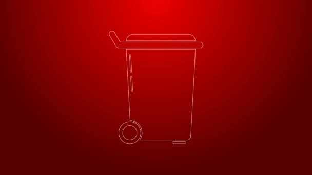 Línea verde Basura puede icono aislado sobre fondo rojo. Cartel de basura. Reciclar icono de cesta. Icono de basura de oficina. Animación gráfica de vídeo 4K — Vídeos de Stock