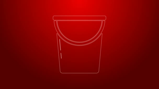 Green line Bucket icon isolated on red background. 4K Video motion graphic animation — Stock Video
