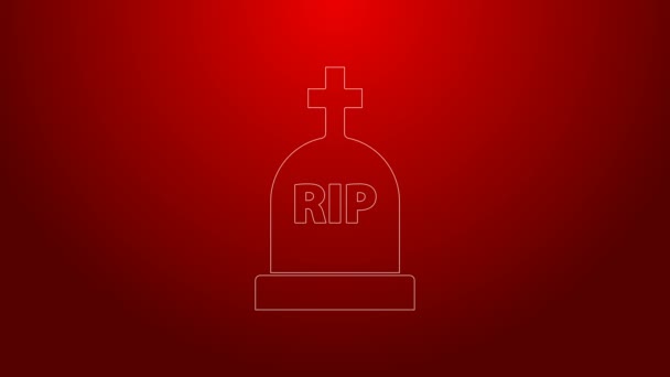 Зеленая линия Томаса с написанным на ней значком RIP выделена на красном фоне. Значок могилы. Видеографическая анимация 4K — стоковое видео