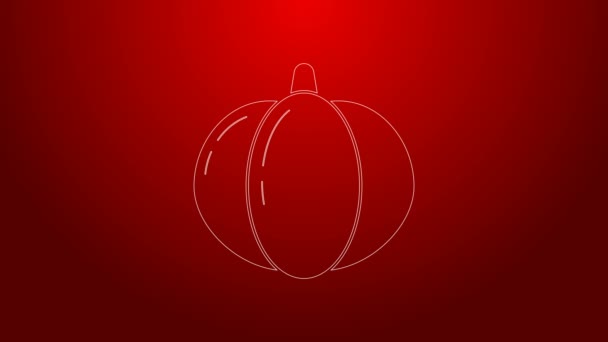 Groene lijn Pompoen pictogram geïsoleerd op rode achtergrond. Gelukkig Halloween feest. 4K Video motion grafische animatie — Stockvideo