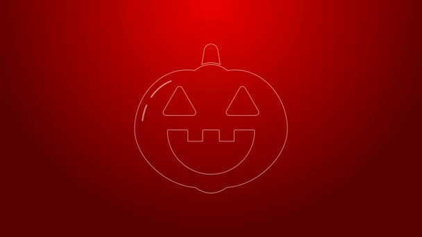 Green line Pumpkin icon isolated on red background. Happy Halloween party. 4K Video motion graphic animation — Stock Video