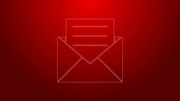 Groene lijn Envelop met uitnodigingskaart pictogram geïsoleerd op rode achtergrond. 4K Video motion grafische animatie — Stockvideo