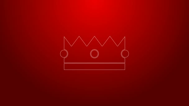 Green line Crown icon isolated on red background. 4K Video motion graphic animation — Stock Video