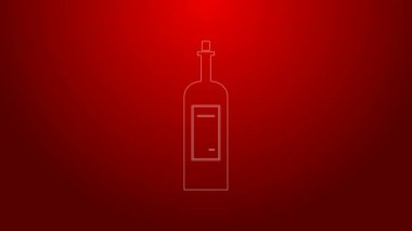 Kırmızı arka planda yeşil çizgi şarap ikonu var. 4K Video hareketli grafik canlandırması