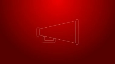 Kırmızı arkaplanda yeşil hat Megafon simgesi izole edildi. Sözcü işareti. 4K Video hareketli grafik canlandırması