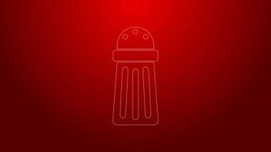 Yeşil çizgi tuzu simgesi kırmızı arkaplanda izole edildi. Yemek pişirme baharatları. 4K Video hareketli grafik canlandırması