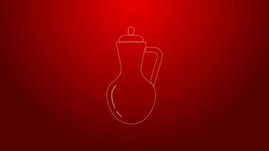 Kırmızı arka planda yeşil çizgi zeytinyağı ikonu izole edildi. Zeytinyağı ikonlu sürahi. 4K Video hareketli grafik canlandırması