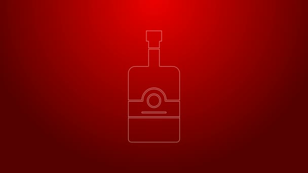 Groene lijn Whiskey fles pictogram geïsoleerd op rode achtergrond. 4K Video motion grafische animatie — Stockvideo