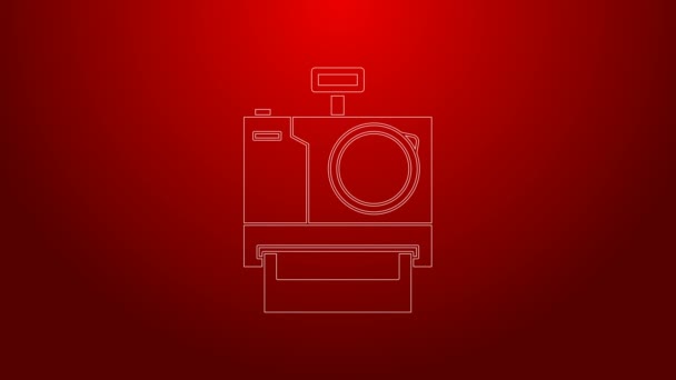 緑の線赤の背景に隔離された写真カメラのアイコン。カメラのアイコン。4Kビデオモーショングラフィックアニメーション — ストック動画