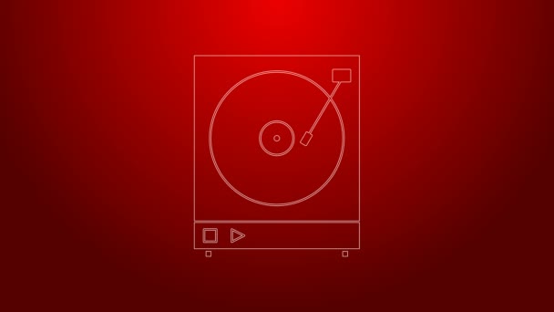 Πράσινη γραμμή Vinyl player με ένα εικονίδιο δίσκου βινυλίου που απομονώνεται σε κόκκινο φόντο. 4K Γραφική κίνηση κίνησης βίντεο — Αρχείο Βίντεο