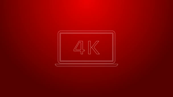 Linea verde Schermo portatile con icona della tecnologia video 4k isolato su sfondo rosso. Animazione grafica 4K Video motion — Video Stock