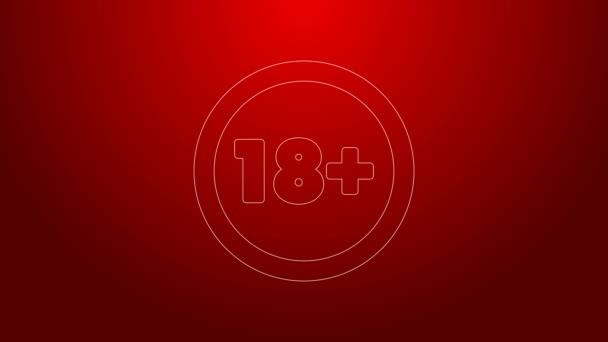 Línea verde Plus 18 icono de la película aislado sobre fondo rojo. Contenido para adultos. Signo de menos de 18 años. Animación gráfica de vídeo 4K — Vídeo de stock