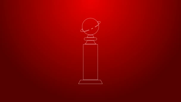 Grüne Linie Trophy Golden Globe Symbol isoliert auf rotem Hintergrund. Oscar-Ikone. Filme und Kino-Symbole. 4K Video Motion Grafik Animation — Stockvideo