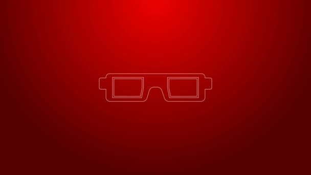 Zielona linia 3D okulary kinowe ikona izolowana na czerwonym tle. 4K Animacja graficzna ruchu wideo — Wideo stockowe
