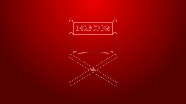 Linha verde diretor ícone da cadeira de filme isolado no fundo vermelho. Indústria cinematográfica. Animação gráfica em movimento de vídeo 4K — Vídeo de Stock