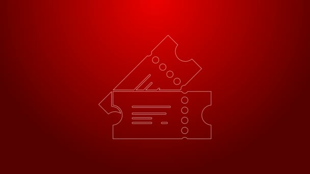 Green line Cinema ticket icon isolated on red background. 4K Video motion graphic animation — Stock Video