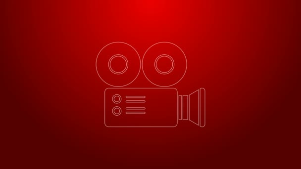 Green line Cinema camera icon isolated on red background. Video camera. Movie sign. Film projector. 4K Video motion graphic animation — Stock Video