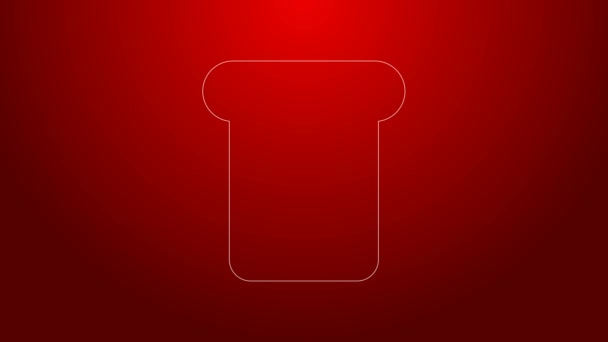 Green line Bread toast for sandwich piece of roasted crouton icon isolated on red background. Lunch, dinner, breakfast snack. 4K Video motion graphic animation — Stock Video