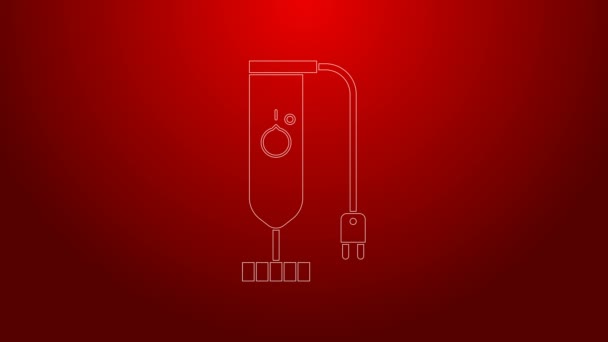 Línea verde Icono de licuadora aislado sobre fondo rojo. Cocina eléctrica licuadora estacionaria. Cocinar batidos, cócteles o jugos. Animación gráfica de vídeo 4K — Vídeos de Stock