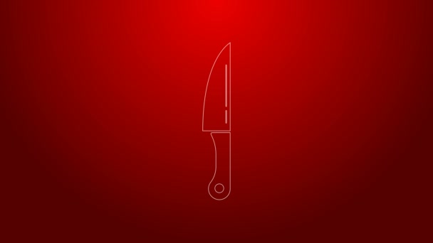 Green line Knife icon isolated on red background. Cutlery symbol. 4K Video motion graphic animation — Stock Video