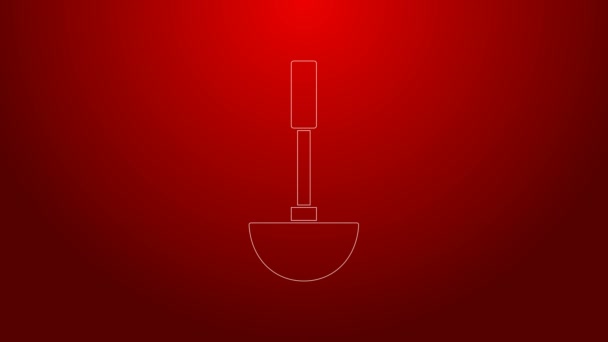 Yeşil çizgi Mutfak Kepçesi simgesi kırmızı arkaplanda izole edildi. Mutfak aletleri. Çatal kaşık tabelası. 4K Video hareketli grafik canlandırması — Stok video