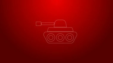 Kırmızı arka planda yeşil hat askeri tank ikonu izole edildi. 4K Video hareketli grafik canlandırması