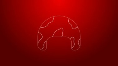 Kırmızı arka planda yeşil çizgi askeri miğfer ikonu izole edildi. Ordu şapkasının savunma ve koruma sembolü. Koruyucu şapka. 4K Video hareketli grafik canlandırması