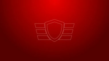 Yeşil çizgi askeri ödül ikonu kırmızı arka planda izole edildi. Ordu işareti. 4K Video hareketli grafik canlandırması