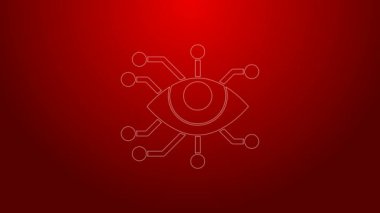 Kırmızı arkaplanda yeşil çizgi göz tarama simgesi izole edildi. Göz taraması yapılıyor. Güvenlik kontrol sembolü. Siber göz işareti. 4K Video hareketli grafik canlandırması