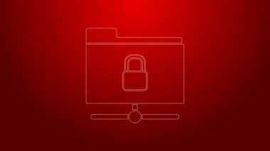 Kırmızı arkaplanda yeşil çizgi FTP dizini ve kilit simgesi izole edildi. Yazılım güncellemesi kavramı. Güvenlik, güvenlik, koruma kavramı. 4K Video hareketli grafik canlandırması
