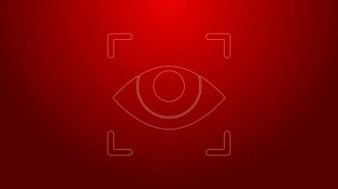 Kırmızı arkaplanda yeşil çizgi göz tarama simgesi izole edildi. Göz taraması yapılıyor. Güvenlik kontrol sembolü. Siber göz işareti. 4K Video hareketli grafik canlandırması