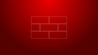 Yeşil çizgi tuğla simgesi kırmızı arkaplanda izole edildi. 4K Video hareketli grafik canlandırması