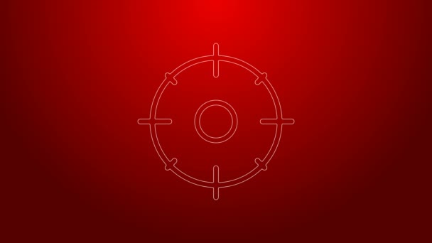 Green line Target sport for shooting competition icon isolated on red background. Clean target with numbers for shooting range or shooting. 4K Video motion graphic animation — Stock Video