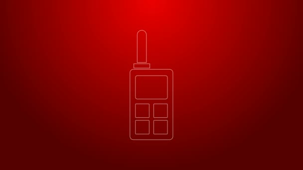 Green line Walkie talkie icon isolated on red background. Portable radio transmitter icon. Radio transceiver sign. 4K Video motion graphic animation — Stock Video