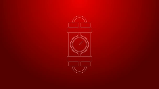 Garis hijau Ledakkan dinamit bom tongkat dan timer ikon jam terisolasi di latar belakang merah. Bom waktu adalah konsep ledakan bahaya. Animasi grafis gerak Video 4K — Stok Video