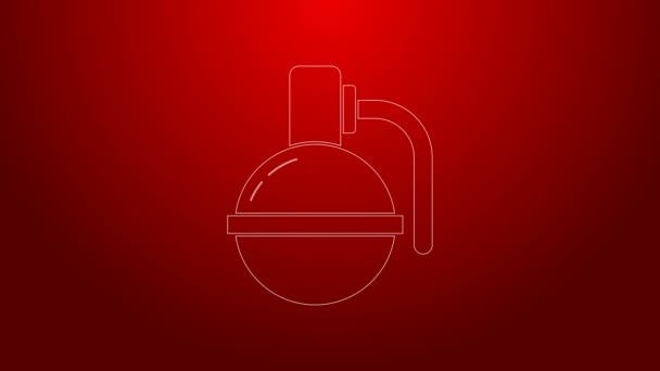 Green line Hand grenade icon isolated on red background. Bomb explosion. 4K Video motion graphic animation — Stock Video