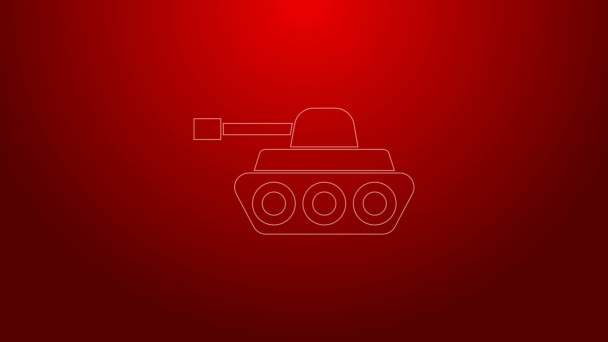 Zöld vonal Katonai tank ikon elszigetelt piros háttérrel. 4K Videó mozgás grafikus animáció — Stock videók