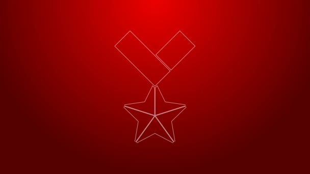 Zelená čára Vojenská odměna medaile ikon izolované na červeném pozadí. Vojenské znamení. Grafická animace pohybu videa 4K — Stock video