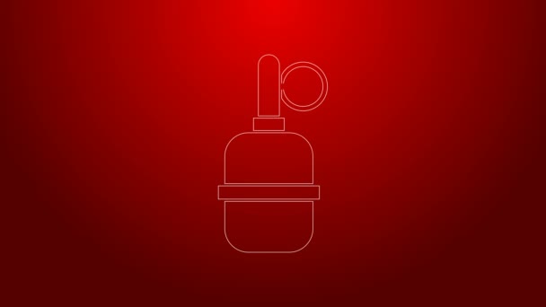 Green line Hand grenade icon isolated on red background. Bomb explosion. 4K Video motion graphic animation — Stock Video