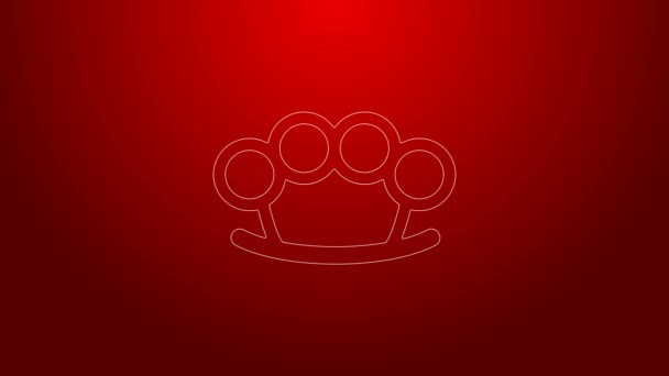 Πράσινη γραμμή Ορειχάλκινες αρθρώσεις εικονίδιο απομονώνονται σε κόκκινο φόντο. 4K Γραφική κίνηση κίνησης βίντεο — Αρχείο Βίντεο