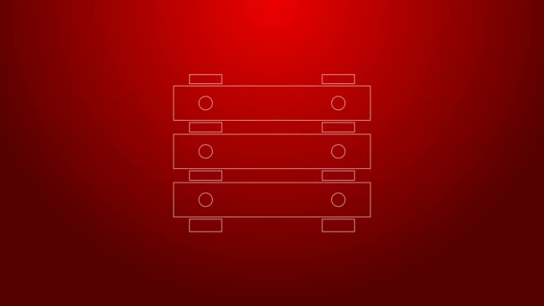 Groene lijn Militaire munitie doos met een aantal munitie kogels pictogram geïsoleerd op rode achtergrond. 4K Video motion grafische animatie — Stockvideo