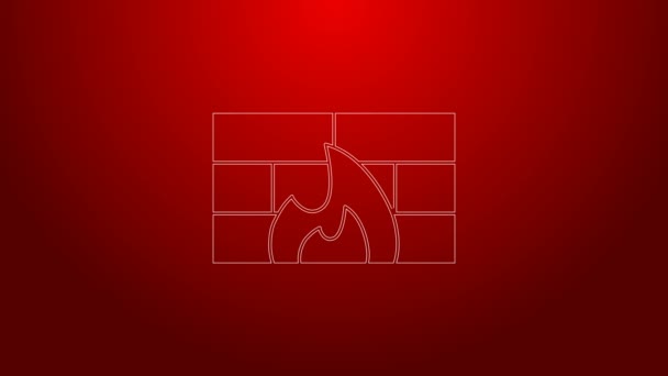 Green line Firewall, security wall icon isolated on red background. 4K Video motion graphic animation — Stock Video